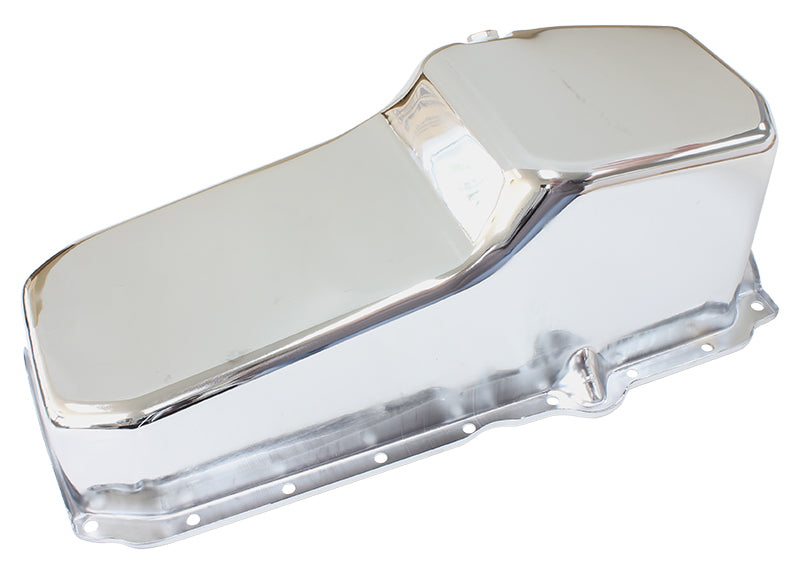 AF82-9414C - STOCK OIL PAN SBC LATE '86 ON RH/SIDE DIPSTICK CHROME