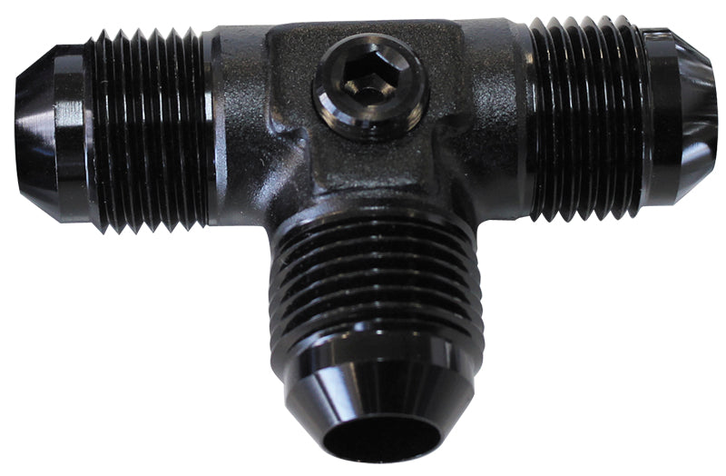 AF824-06PBLK - MALE FLARE TEE -6AN WITH 1/8" PORT BLACK ALL SIDES MALE AN