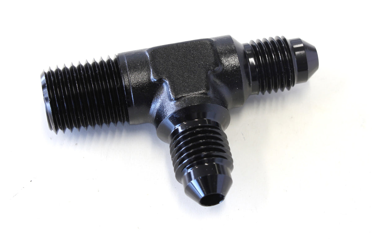 AF826-04-04BLK - TEE -4AN WITH 1/4" NPT ON RUN BLACK AN TEE WITH NPT ON RUN