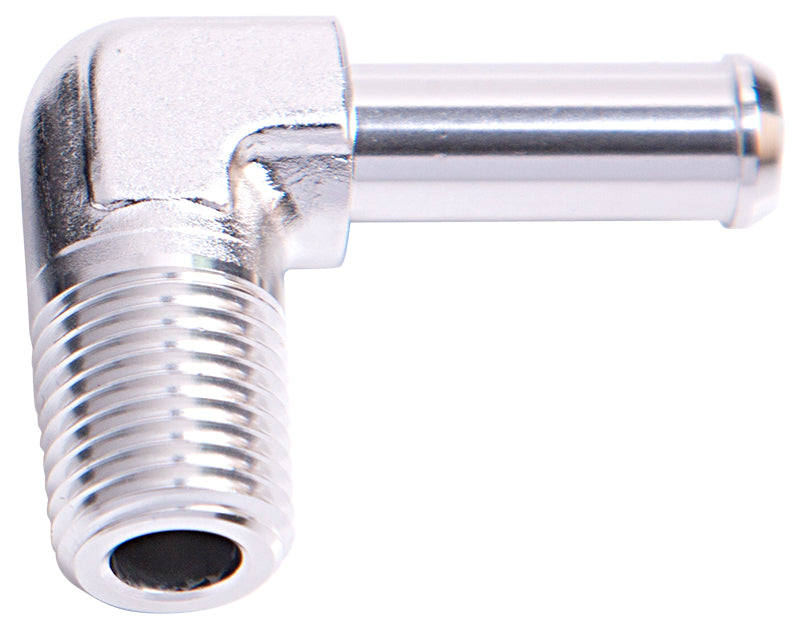 AF842-04S - 90 DEG 1/8" NPT TO 1/4" BARB SILVER 90 DEG MALE TO MALE