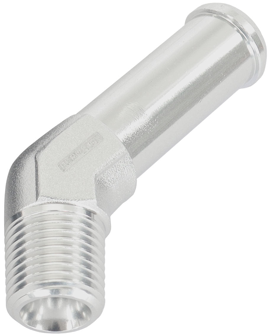 AF845-02-06S - 45 DEG 1/8" NPT TO 3/8" BARB SILVER STRAIGHT MALE TO MALE