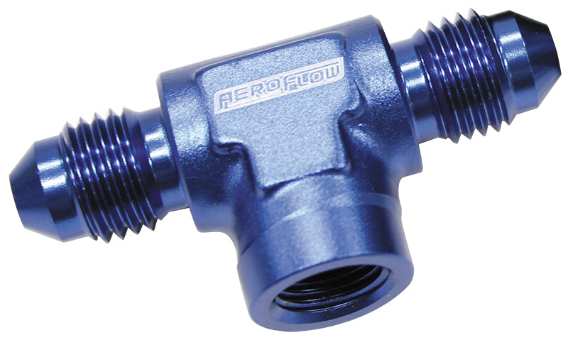 AF918-03-02 - -3AN MALE TEE WITH 1/8 ON SIDEBLUE FEMALE 1/8" NPT ON SIDE