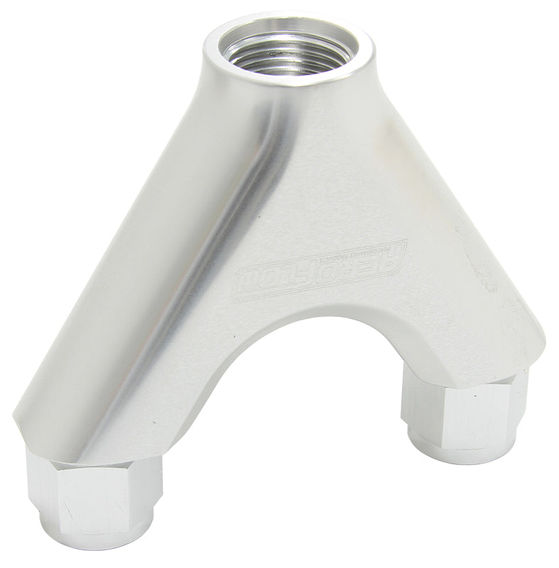AF939-08-10S - BILLET Y-PIECE 2X -8AN FEMALE TO 1X -10ORB SILVER