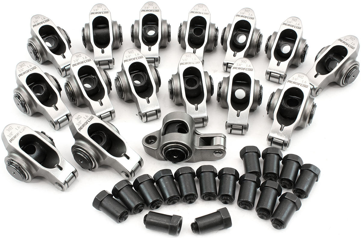 AF95-1220 - SBF S/S ROCKER ARMS 3/8" STUD 1.60 WINDSOR 302 351 ROLLER 16STAINLESS Aeroflow AF 95-1220