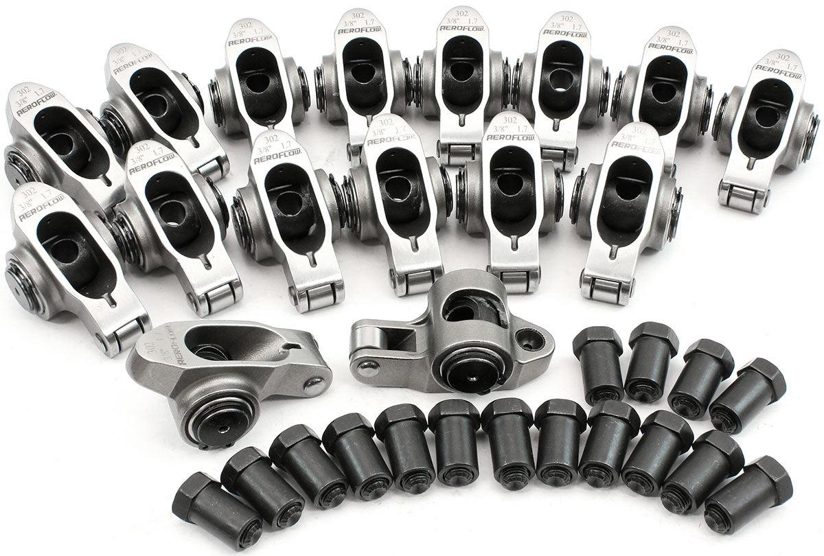 AF95-1221 - SBF S/S ROCKER ARMS 3/8" STUD 1.70 WINDSOR 302 351 ROLLER 16STAINLESS Aeroflow AF 95-1221