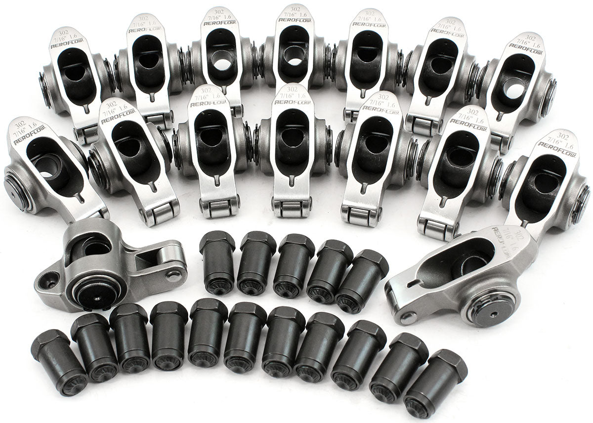 AF95-1222 - SBF S/S ROCKER ARMS 7/16" STUD1.60 WINDSOR 302 351 ROLLER 16STAINLESS Aeroflow AF 95-1222