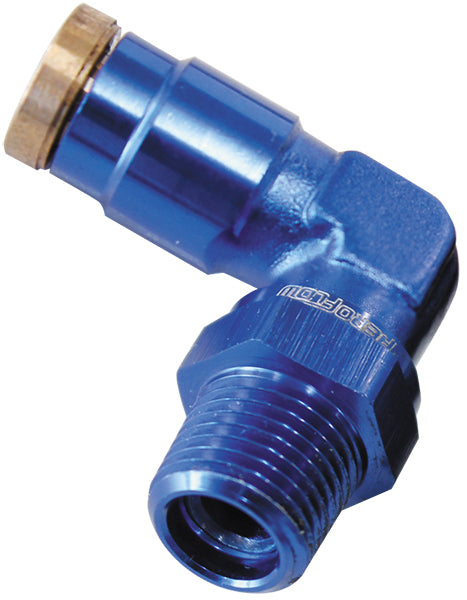 AF123-02 - 1/8" NPT 90 DEGREE TO 3/16" 120 SERIES NYLON BLUE FITTING