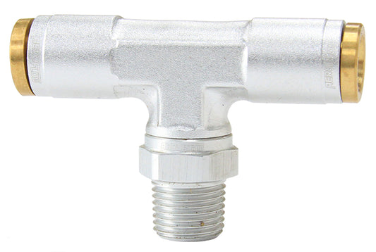 AF124-04-02S - 1/8" NPT TEE TO 2 X 1/4" 120 SERIES NYLON SILVER FITTING