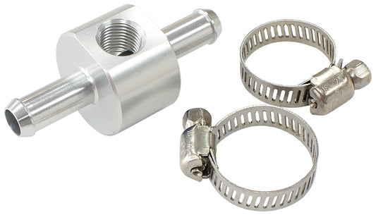 AF138-06S - INLINE PRESSURE GAUGE ADAPTER 3/8" BARBS W/ 1/8" NPT, SILVER