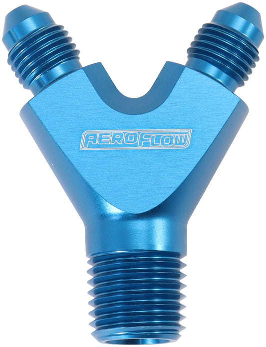 AF147-02-03 - 1/8" NPT Y BLOCK TO 2 x -3AN MALE FITTINGS NITROUS NOS BLUE