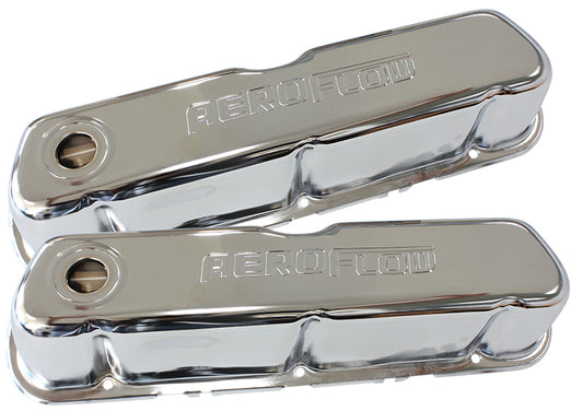 AF1821-5002 - STEEL VALVE COVERS, SBF CHROME WITH AEROFLOW LOGO