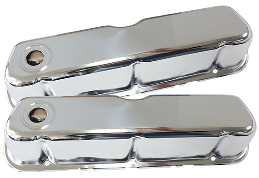 AF1821-5052 - STEEL VALVE COVERS, SBF CHROME WITHOUT LOGO