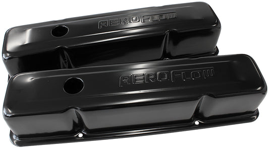 AF1822-5000 - STEEL VALVE COVERS, SBC TALL BLACK WITH AEROFLOW LOGO