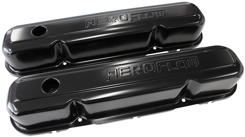 AF1822-5006 - STEEL VALVE COVERS, CHRYSLER SB, BLACK WITH AEROFLOW LOGO