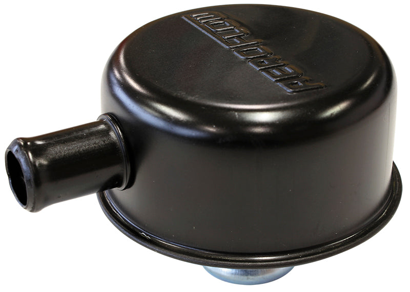 AF1822-7001 - Black valve cover breather Push in, with 5/8" spout w/log