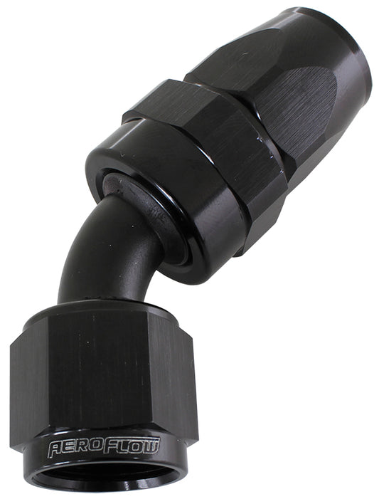 AF202-04DBLK - ALLOY 45 DEG HOSE END -4AN BLACK FULL SWIVEL SUIT TEFLON