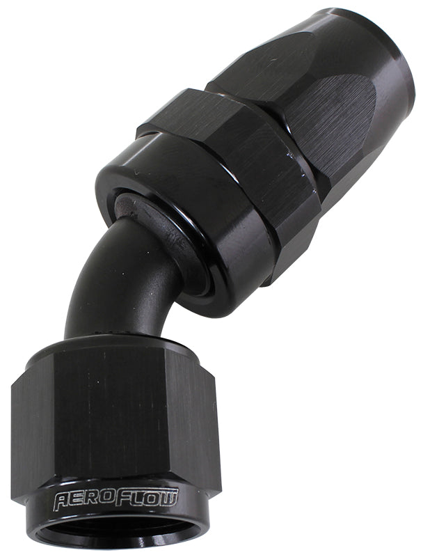 AF202-06DBLK - ALLOY 45 DEG HOSE END -6AN BLACK FULL SWIVEL SUIT TEFLON