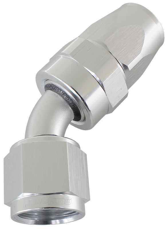 AF202-20DS - ALLOY 45 DEG HOSE END -20AN SILVER FULL SWIVEL SUIT TEFLON