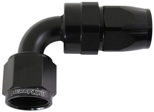 AF203-04DBLK - ALLOY 90 DEG HOSE END -4AN BLACK FULL SWIVEL SUIT TEFLON