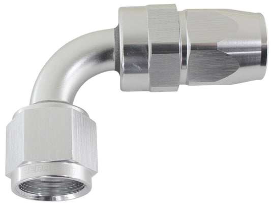 AF203-06DS - ALLOY 90 DEG HOSE END -6AN SILVER FULL SWIVEL SUIT TEFLON