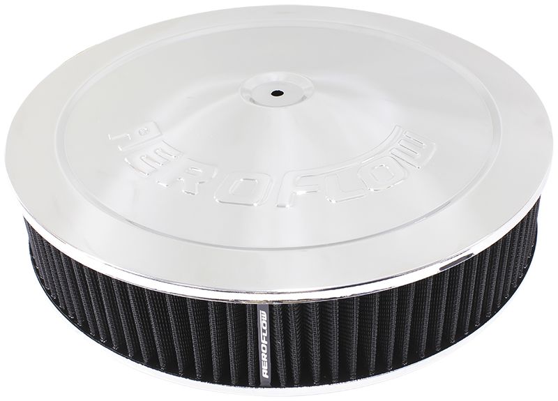 AF2851-1234 - Chrome Air Filter Assembly 14" x 3", 7-5/16" neck,Flat Base with black washable cotton element