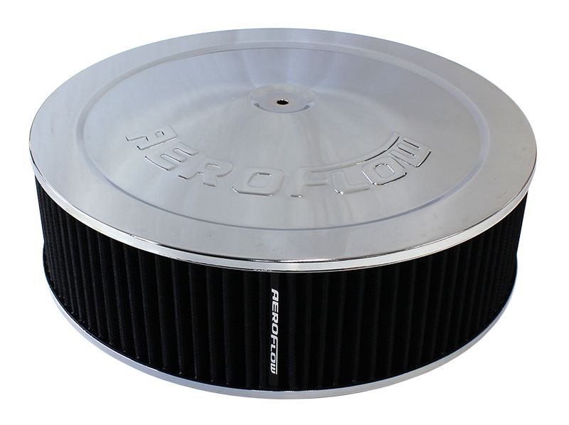 AF2851-1235 - Chrome Air Filter Assembly 14" x 4", 7-5/16" neck,Flat Base with black washable cotton element