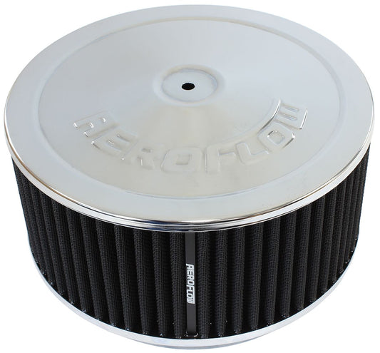 AF2851-1364 - Chrome Air Filter Assembly 9" x 4", 7-5/16" neck,Flat Base with black washable cotton element