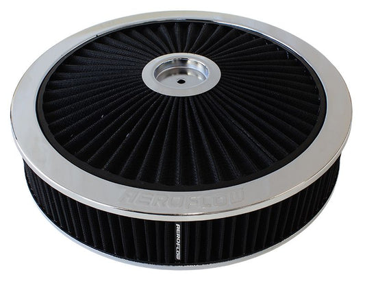 AF2851-3040 - Chrome Full Flow Air Filter Assembly with 1-1/8" Drop base 14" x 3", 5-1/8" neck, black washable cotton element
