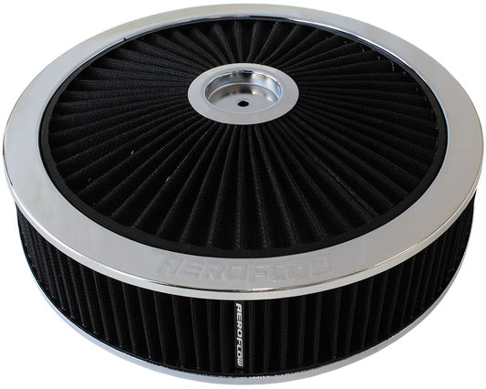 AF2851-3079 - Chrome Full Flow Air Filter Assembly 14" x 3", 7-5/16" neck,Flat Base with black washable cotton element
