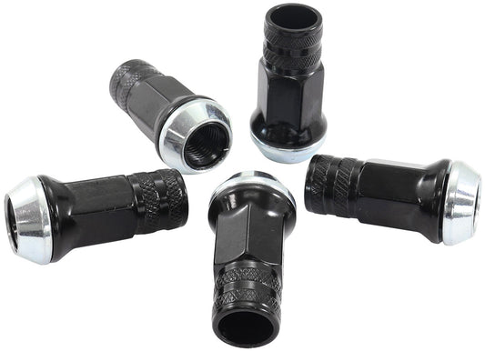 AF3018-3000 - M14 X 1.50mm ACORN LONG OPEN WHEEL NUTS BLACK (5 PACK)