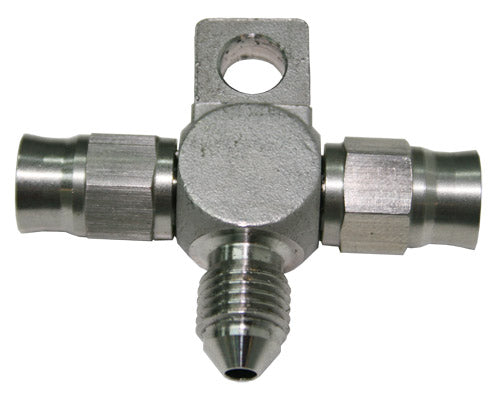 AF328-03-03 - STAINLESS -3AN TEE WITH MOUNT TEFLON ENDS WITH -3AN ON SIDE