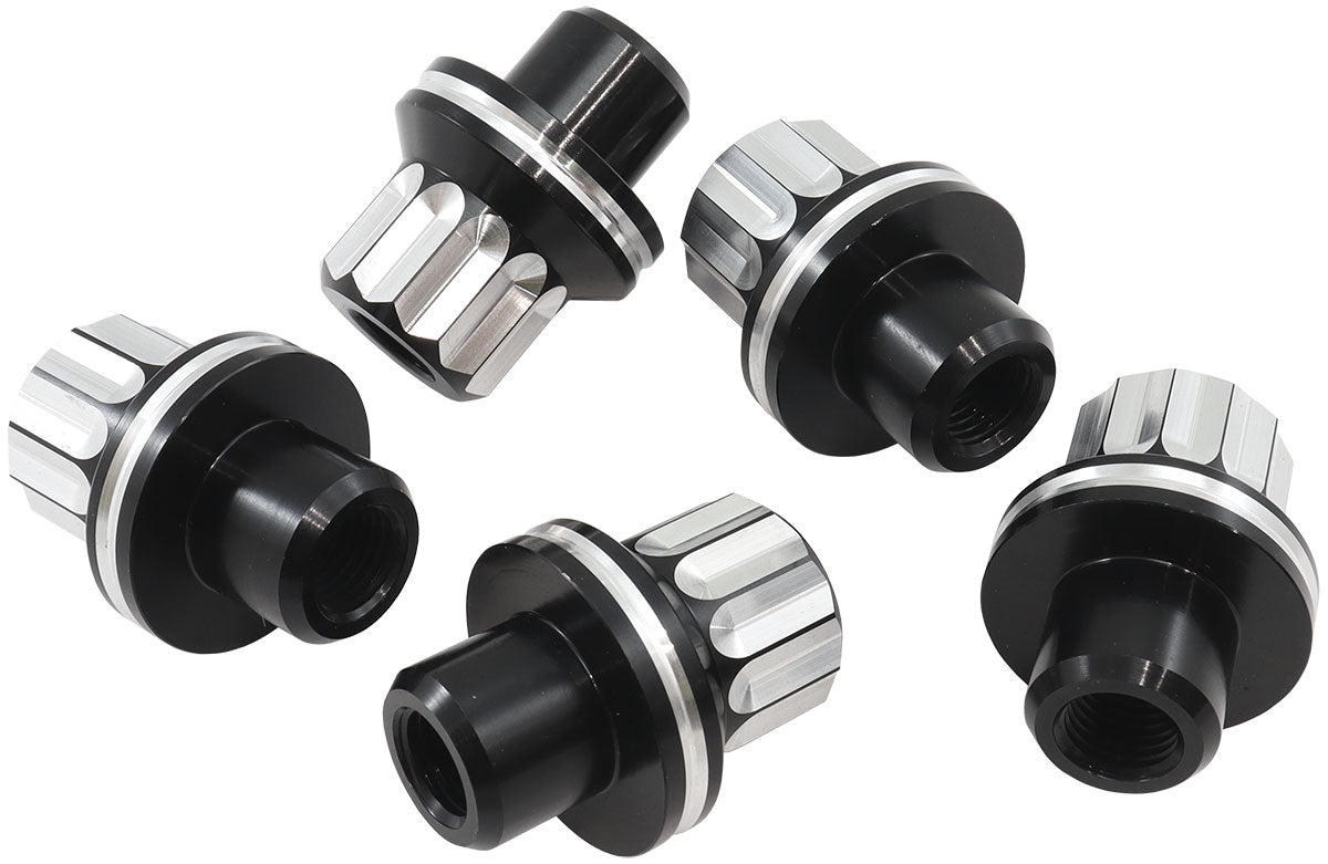 AF3316-6000 - M12 x 1.50 .550" SHANK 7075 12POINT SHORT OPEN WHEEL NUTS 5 PACK BLK SILV - AF 3316-6000