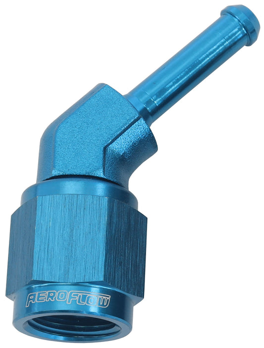 AF412-04 - FEMALE -4AN 45 DEG TO 3/16" BARB BLUE WITH TUBE NUT
