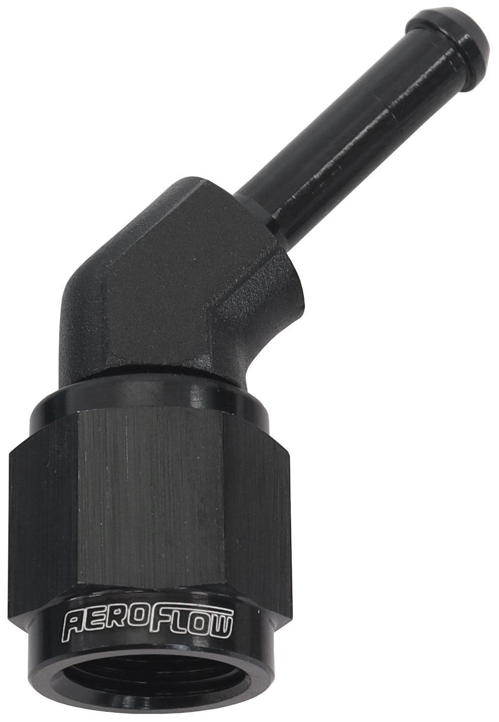 AF412-04BLK - FEMALE -4AN 45 DEG TO 3/16" BARB BLACK WITH TUBE NUT