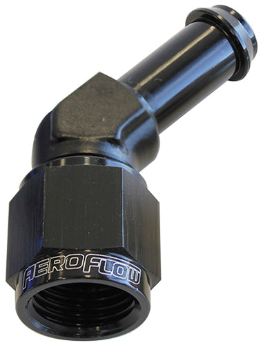 AF412-06-05BLK - FEMALE -6AN 45DEG TO 5/16"BARBBLACK SWIVEL NUT