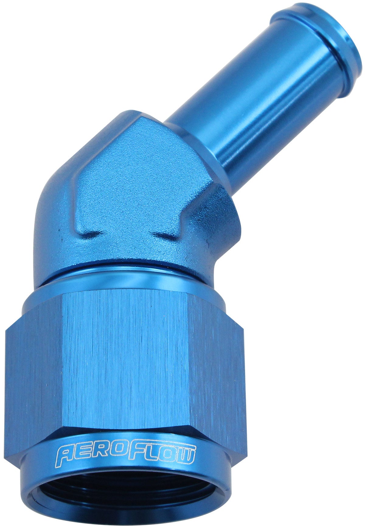 AF412-10-08 - FEMALE -10AN 45DEG TO 1/2 BARBBLUE SWIVEL NUT