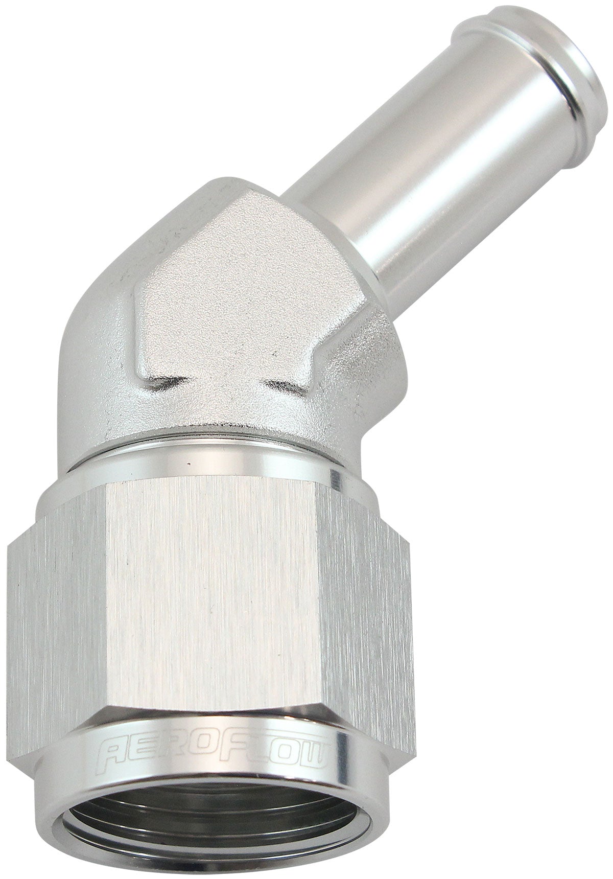 AF412-10-08S - FEMALE -10AN 45DEG TO 1/2 BARBSILVER SWIVEL NUT