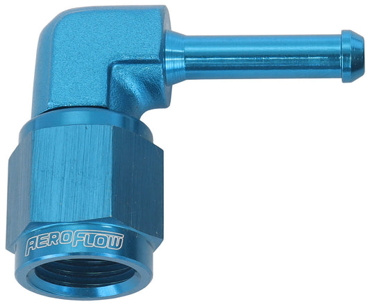 AF413-04 - FEMALE -4AN 90 DEG TO 3/16" BARB BLUE WITH TUBE NUT