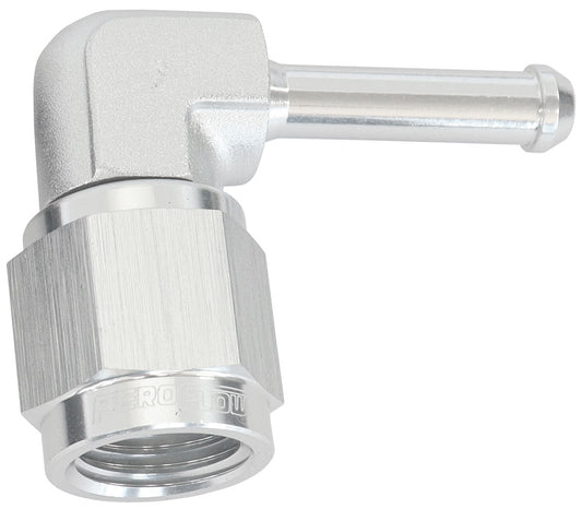 AF413-04S - FEMALE -4AN 90 DEG TO 3/16" BARB SILVER WITH TUBE NUT