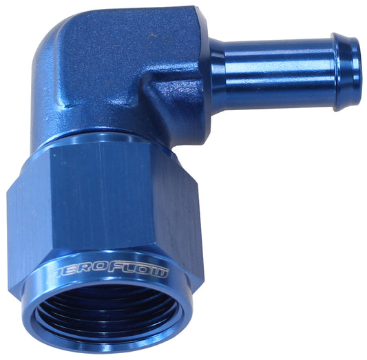 AF413-06-05 - FEMALE -6AN 90DEG TO 5/16 BARBBLUE SWIVEL NUT