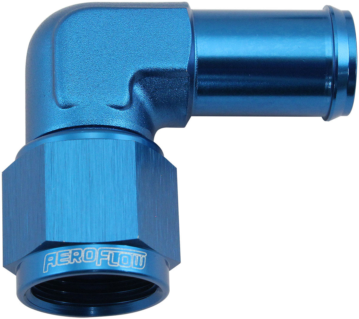 AF413-08-10 - FEMALE -8AN 90DEG TO 5/8" BARBBLUE SWIVEL NUT