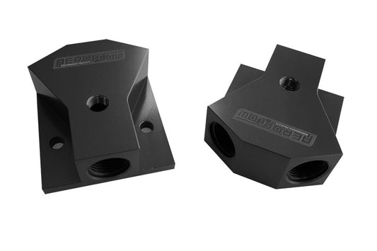 AF453-10-08BLK - BILLET Y-BLOCK 2 X -8, 1 X -10ORB BLACK WITH MOUNTING PAD