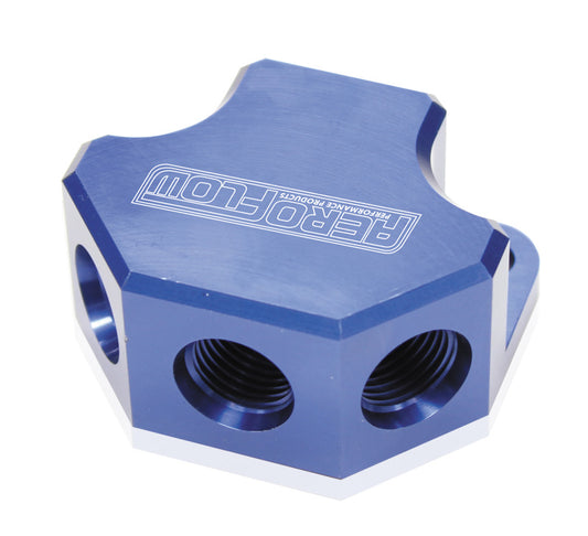AF454-10-08 - Y BLOCK 4 PORT DISTRIBUTION BLUE 3X -8ORB 1X -10ORB INLET