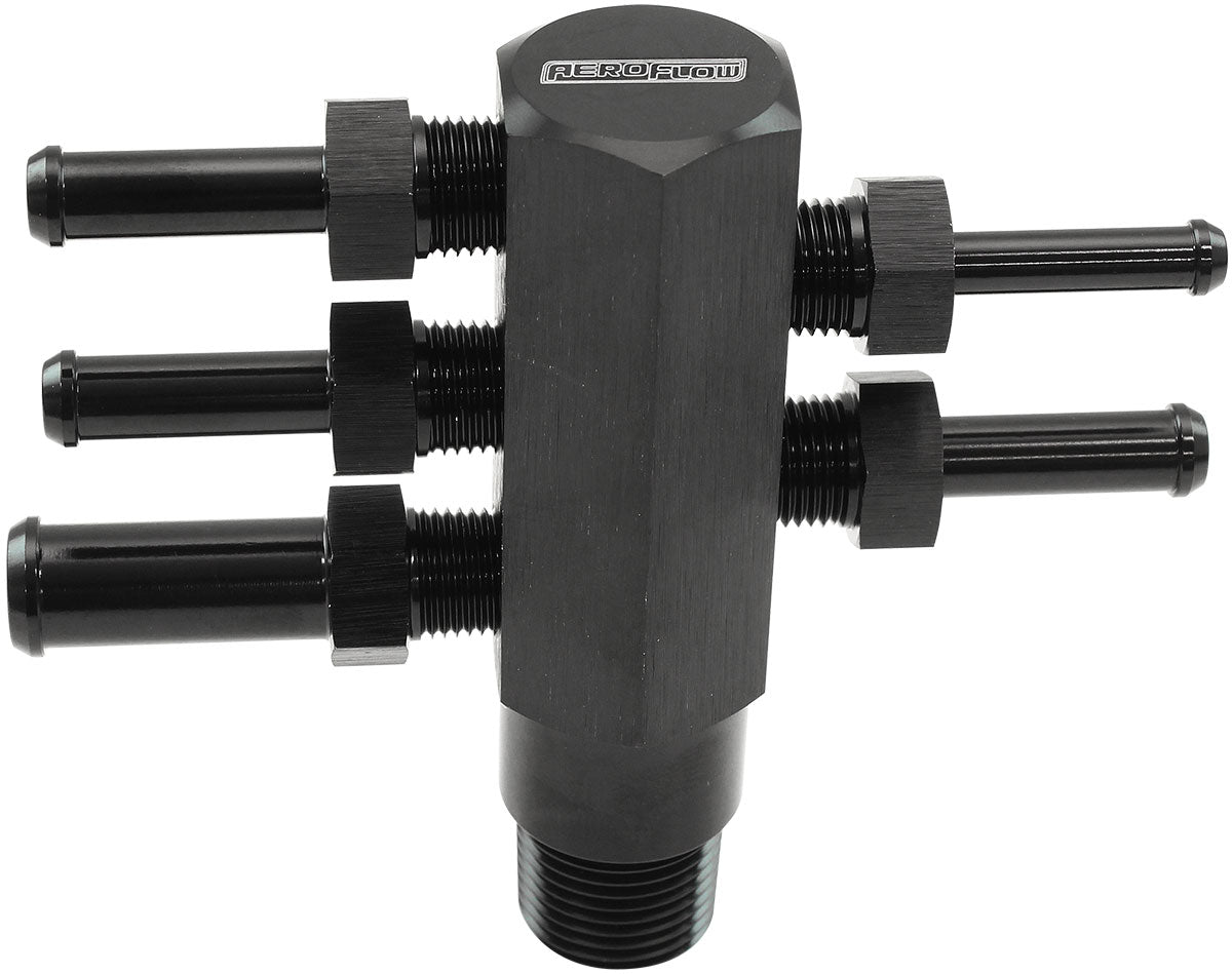 AF458-06BLK - 3/8 NPT VACUUM TREE ALLOY BLAC5 x 1/8" NPT TO BARB INTAKE MANIFOLD Aeroflow AF 458-06BLK