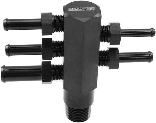 AF458-06BLK - 3/8 NPT VACUUM TREE ALLOY BLAC5 x 1/8" NPT TO BARB INTAKE MANIFOLD Aeroflow AF 458-06BLK