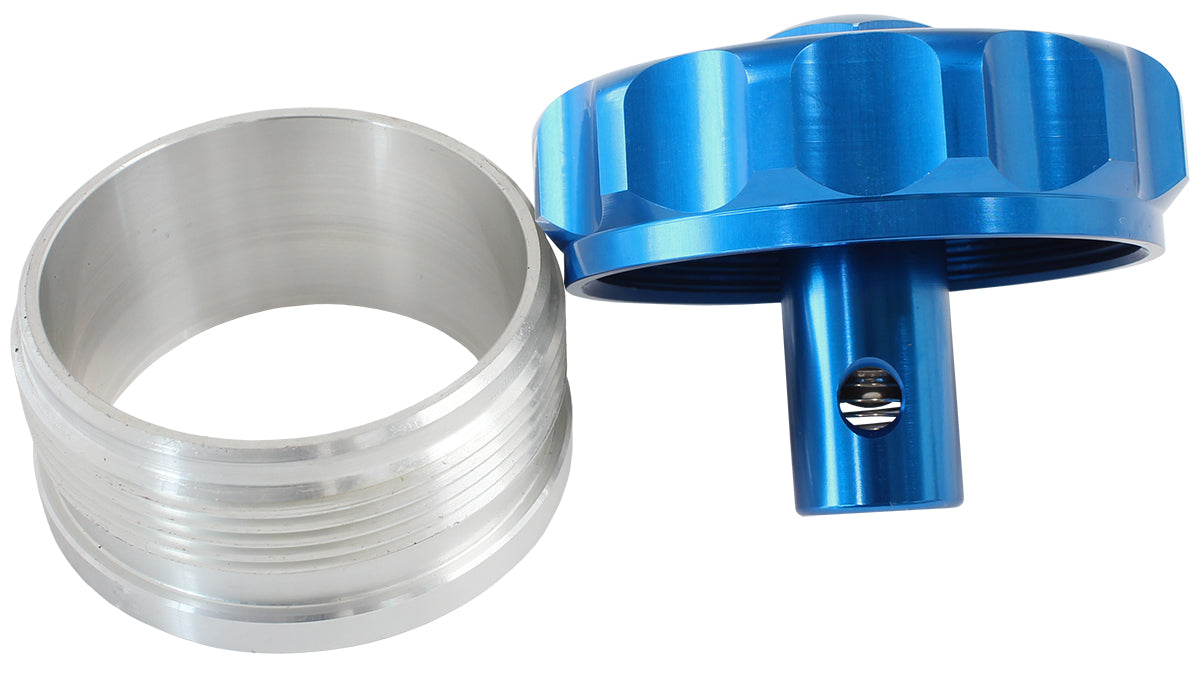 AF460-32-RV-BL - 2" ALUM WELD BUNG AND CAP BLUE WITH ROLL OVER VALVE