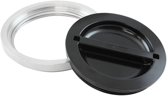 AF464-96BLK - 6" WELD BUNG AND BLACK CAP ALLOY ICE BOX FEMALE WELD-ON WATER Aeroflow - AF 464-96BLK