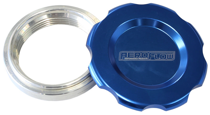AF465-24BL - 1.5" WELD BUNG AND BLUE CAP LOW PROFILE FEMALE WELD-ON