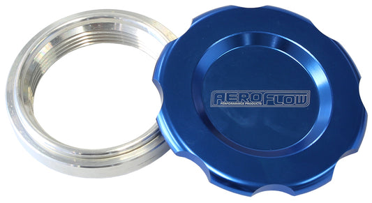 AF465-32BL - 2" WELD BUNG AND BLUE CAP LOW PROFILE FEMALE WELD-ON