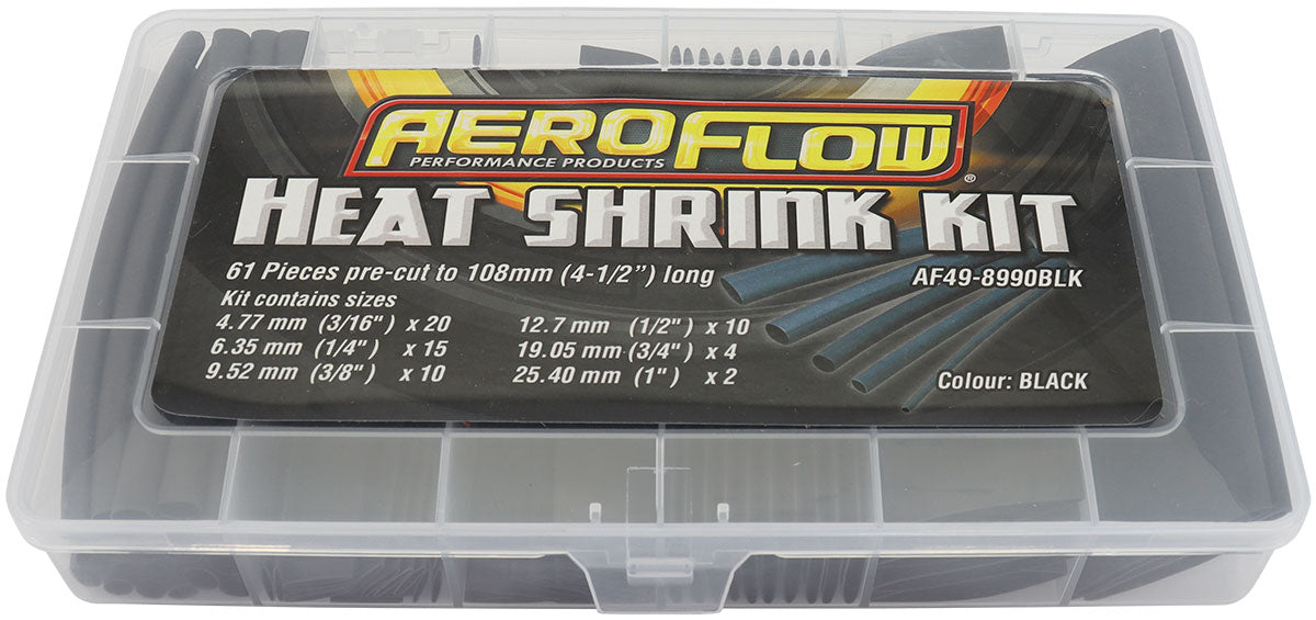 AF49-8990BLK - BLACK HEAT SHRINK KIT 61 PIECES 2:1 RATIO 4-25mm